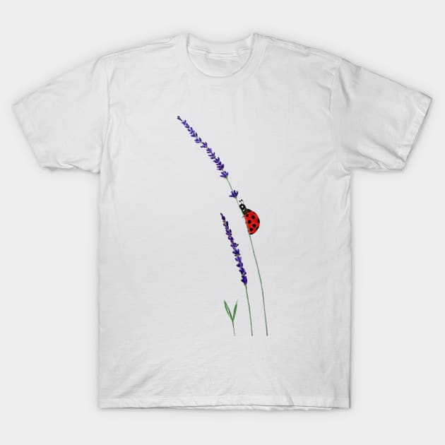 red ladybug and purple lavender T-Shirt by colorandcolor